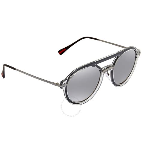 Prada Light Grey Mirror Round Men's Sunglasses 0PS 05TS 